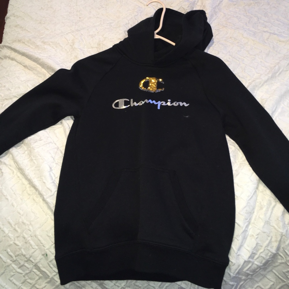 black champion authentic athletic wear, sequin logo
